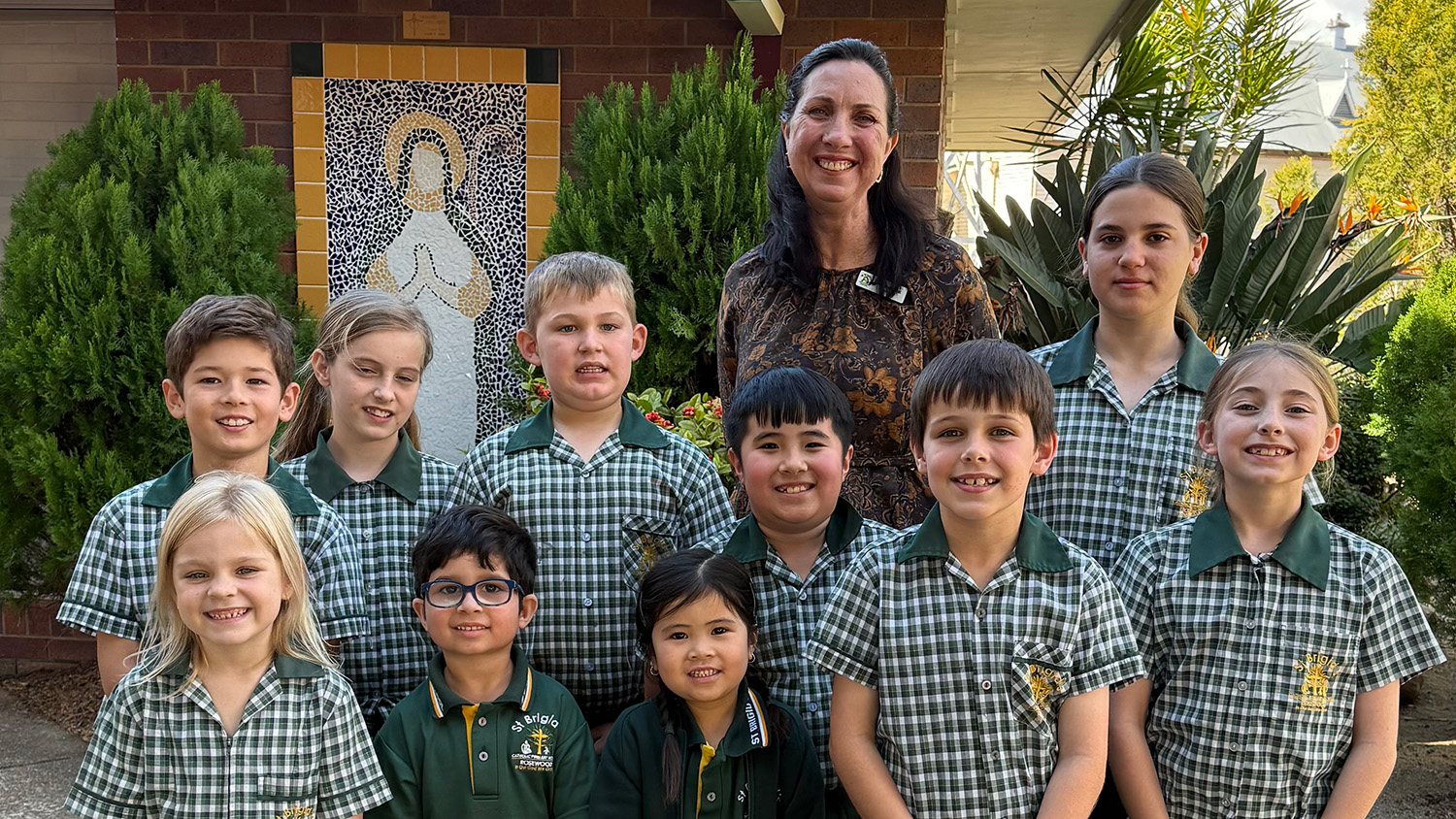 St Brigid’s Primary School Principal Kelli Broadbent with her students