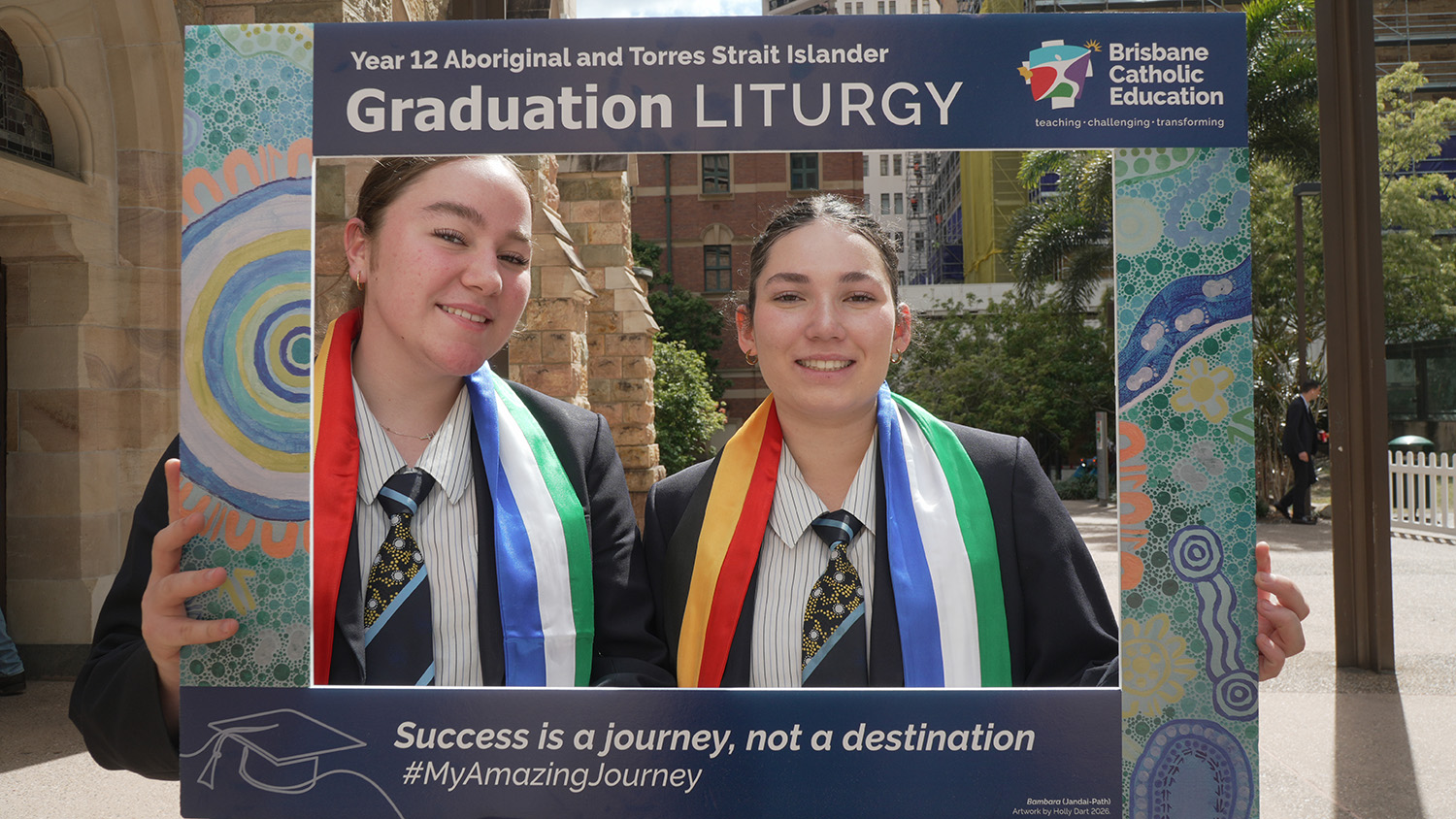 St Johns College Nambour graduate Keeley and student artist Holly