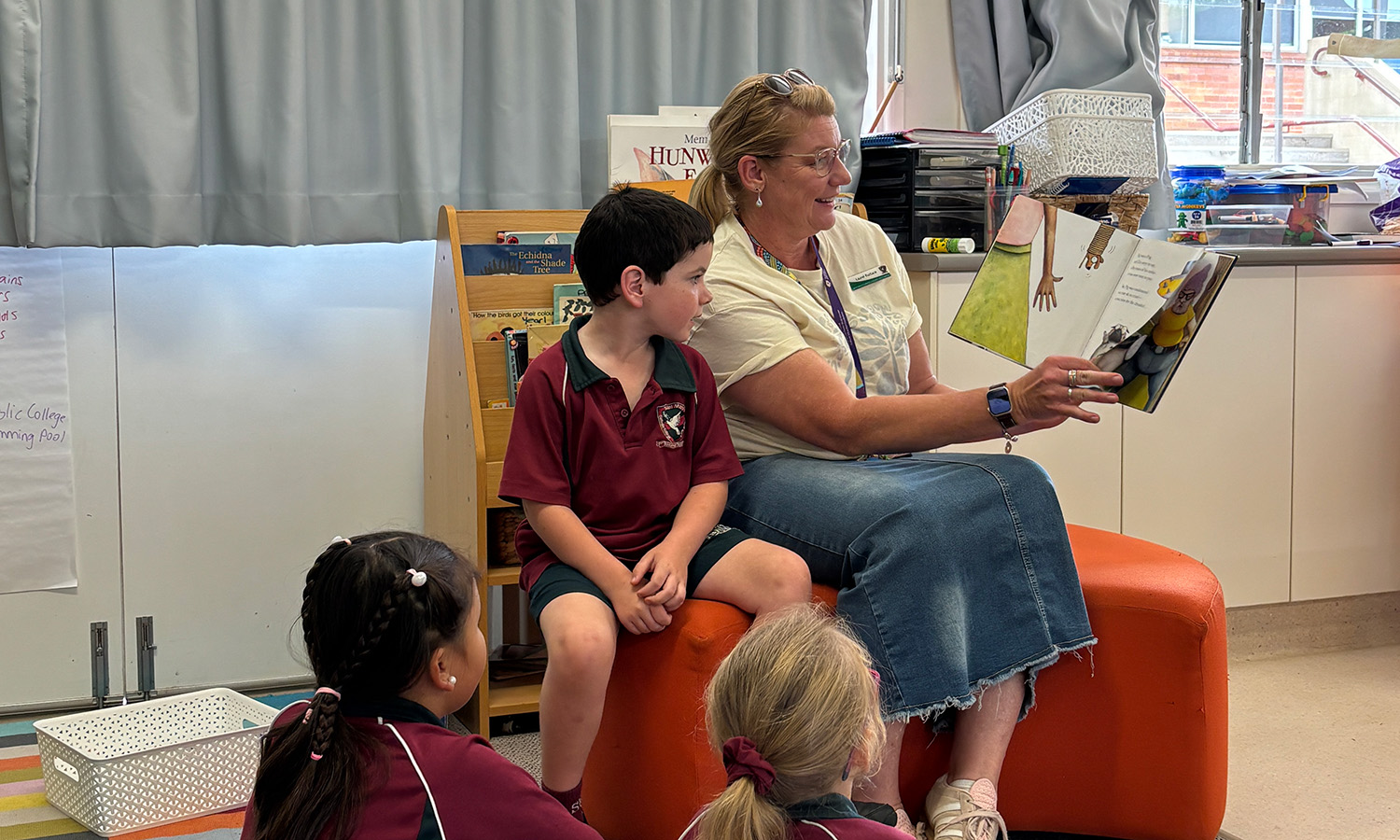 Year 1 teacher Laurel Eustace with Saint Mary's Catholic College, Kingaroy students