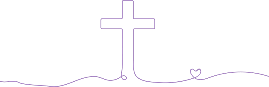 Purple cross outline with a heart